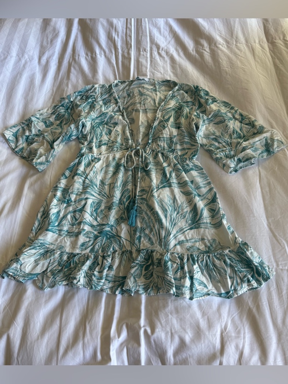 Blue Island Teal Leaf Tie-Front Swim Coverup